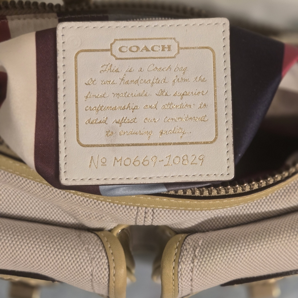 Coach Double turn lock satchel Y2K Yellowish green leather trim - Picture 11 of 16
